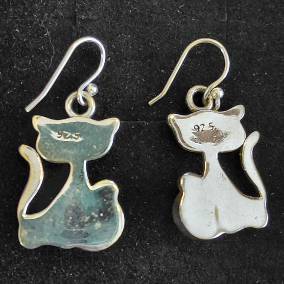 Silver Cat Earrings with Pink Dahlia Stones - Picture 5 of 5